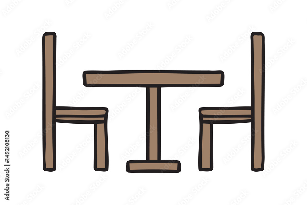 table and two chairs side view icon doodle hand drawn. colorful cartoon line drawing clipart symbol table and two chairs side view icon doodle hand drawn. colorful cartoon line drawing clipart symbol