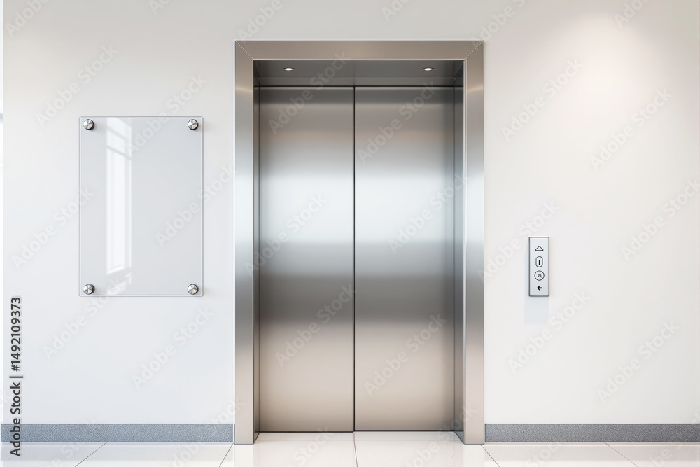 Closed elevator doors in a modern hallway, metallic style, clean white background, concept of building infrastructure and vertical transportation. Ai generative Closed elevator doors in a modern hallway, metallic style, clean white background, concept of building infrastructure and vertical transportation. Ai generative