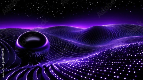 Purple Digital Landscape with Orb