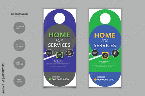 Roll up banner template design with editable door hanger, rack card, and DL flyer