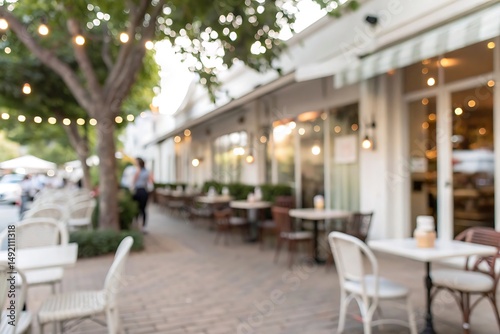 Cozy outdoor café ambiance with blurred focus