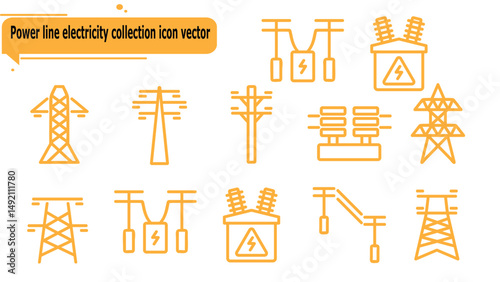  Power line electricity collection icon vector