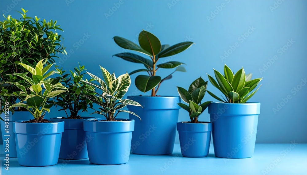 Fototapeta premium green plants in a blue pots