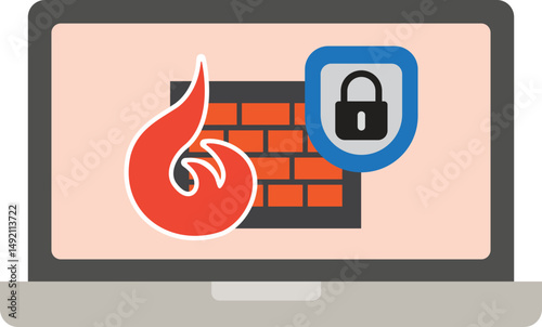 Firewall on Portable Computer Icon