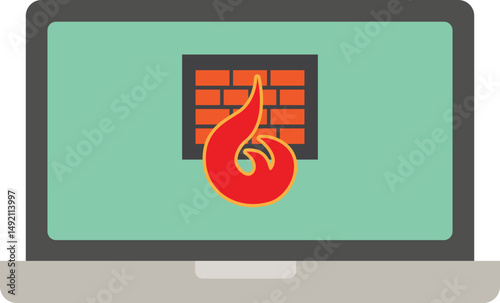 Firewall on Portable Computer Icon