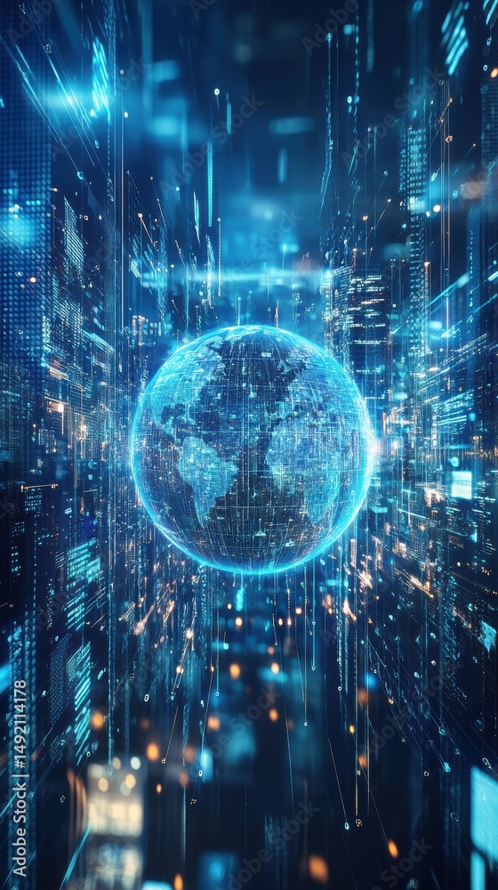 Fototapeta premium Global Network Digital World Abstract Futuristic Technology Data Visualization Cyber Space Innovation
