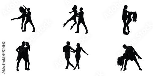 Dancing Couple Vector Set – Romantic Silhouettes in Landscape Design