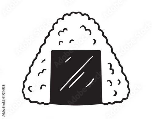Onigiri or Japanese rice ball triangle icon doodle hand drawn. Outline line drawing clipart symbol 