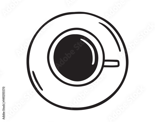 coffee cup overhead top view. tea cup view from above icon doodle hand drawn. Outline line drawing clipart symbol