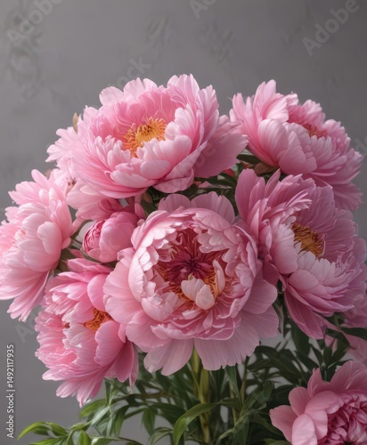 Luxurious pink peony bouquet, delicate blooms, feminine aesthetic, invitation, spring, wedding