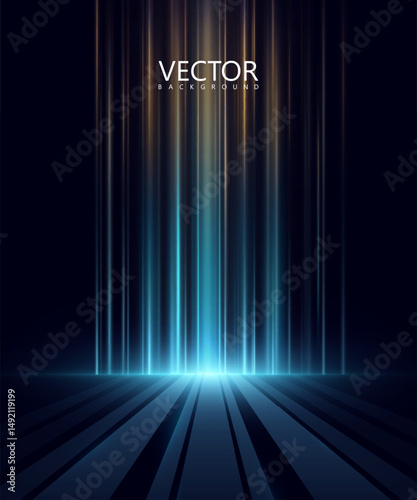 Abstract background with bright vertical blue and yellow light beams, creating depth and dramatic illumination. Vibrant glowing rays and a dynamic, energetic atmosphere.