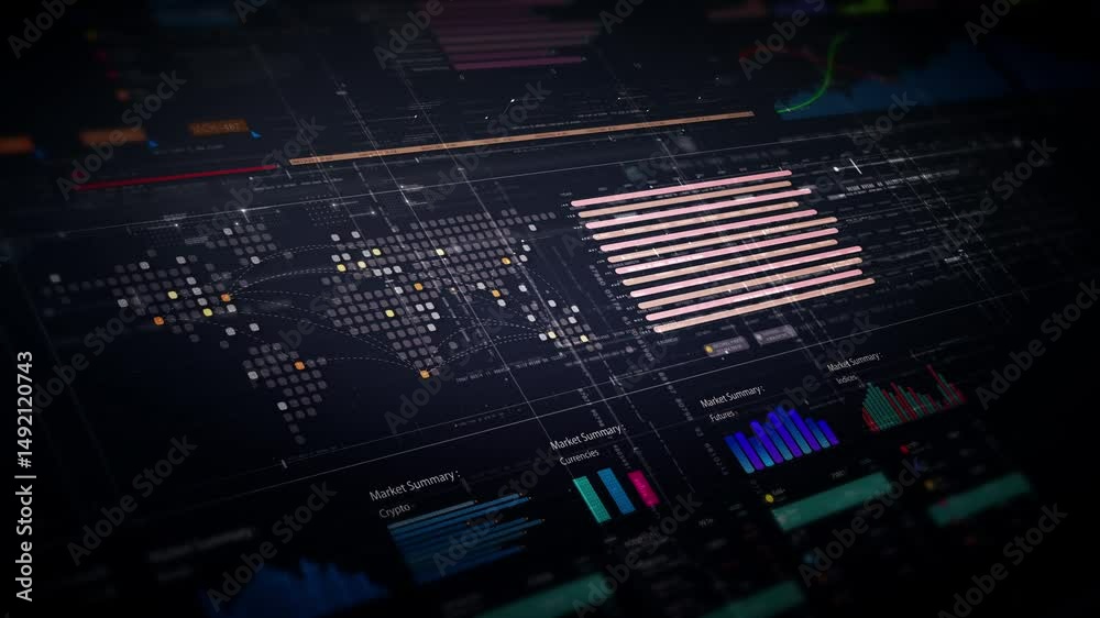 Dynamic data visuals for business info graphics, animated charts, and data-driven insights for a business meeting mock-up. Explore the world of trading, stock exchanges, and crypto