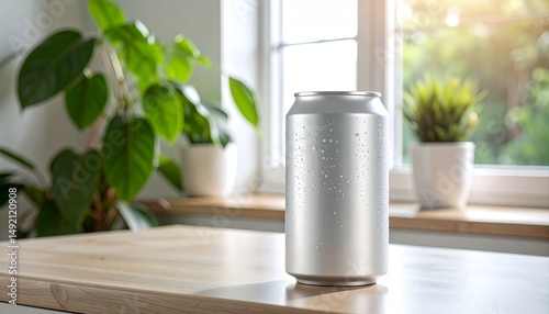 A matte silver or white aluminum soda can
