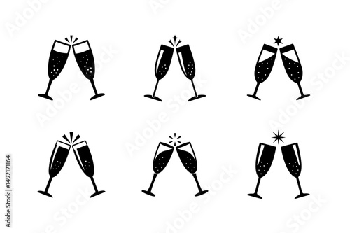 champagne glasses clinking vector art silhouette