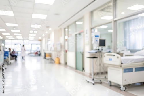 Blurred view of a modern hospital corridor