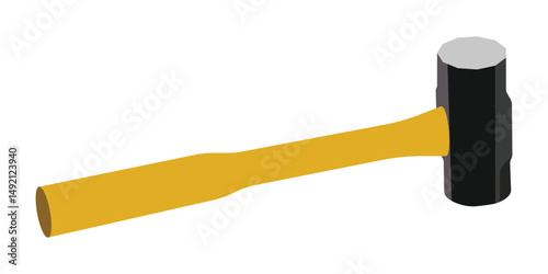 Yellow handle hammer with black head simple flat design isolated on white background