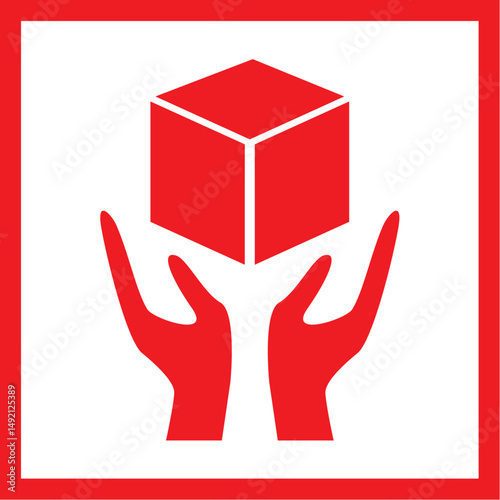 fragile handling symbol icon – red hands holding cube indicating careful packaging and shipping instructions