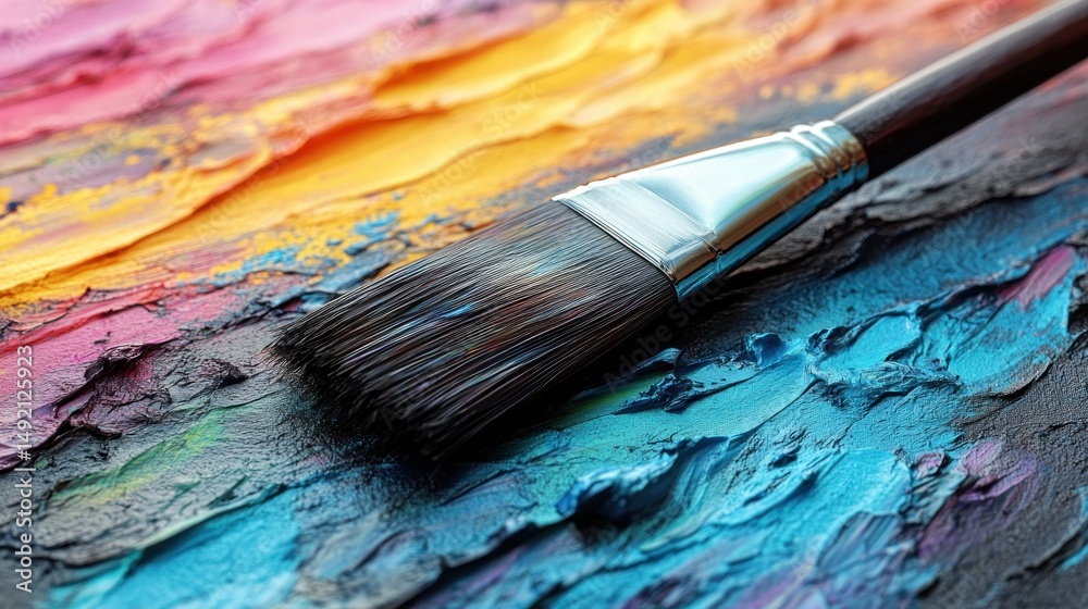 Obraz premium Colorful vibrant textured painting with a paintbrush