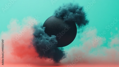 Abstract sphere in swirling clouds