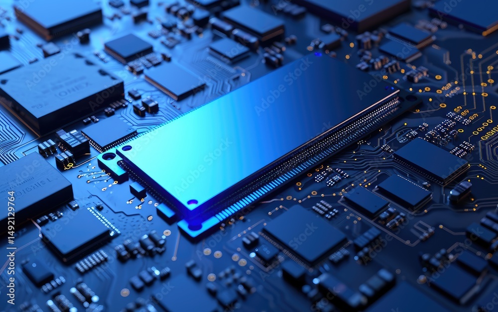 Blue Rectangular Component Integrated Into Circuit Board
