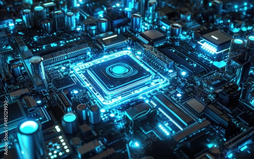 Obraz na płótnie Illuminated Central Processing Unit on a Motherboard w salonie