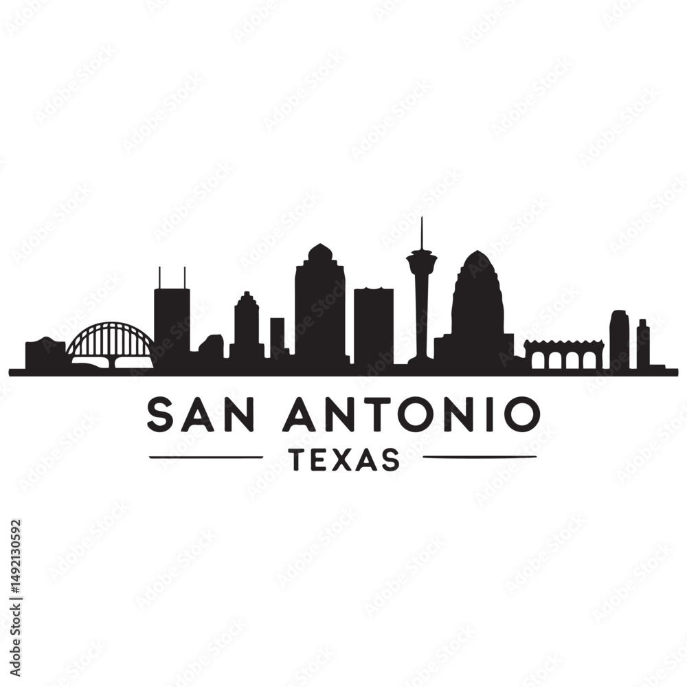 Fototapeta premium San Antonio skyline horizontal banner. Black San Antonio, Texas. Vector template for your design. Vector black silhouette. with white background