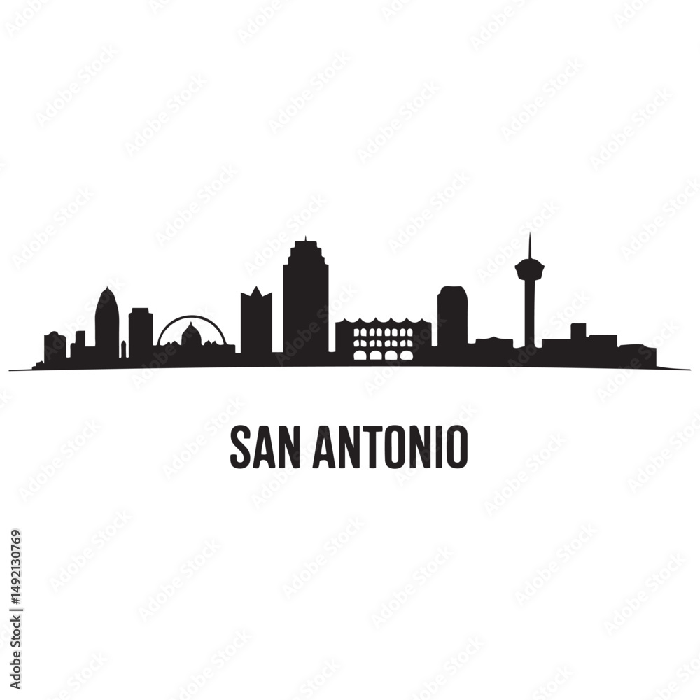Naklejka premium San Antonio skyline horizontal banner. Black San Antonio, Texas. Vector template for your design. Vector black silhouette. with white background