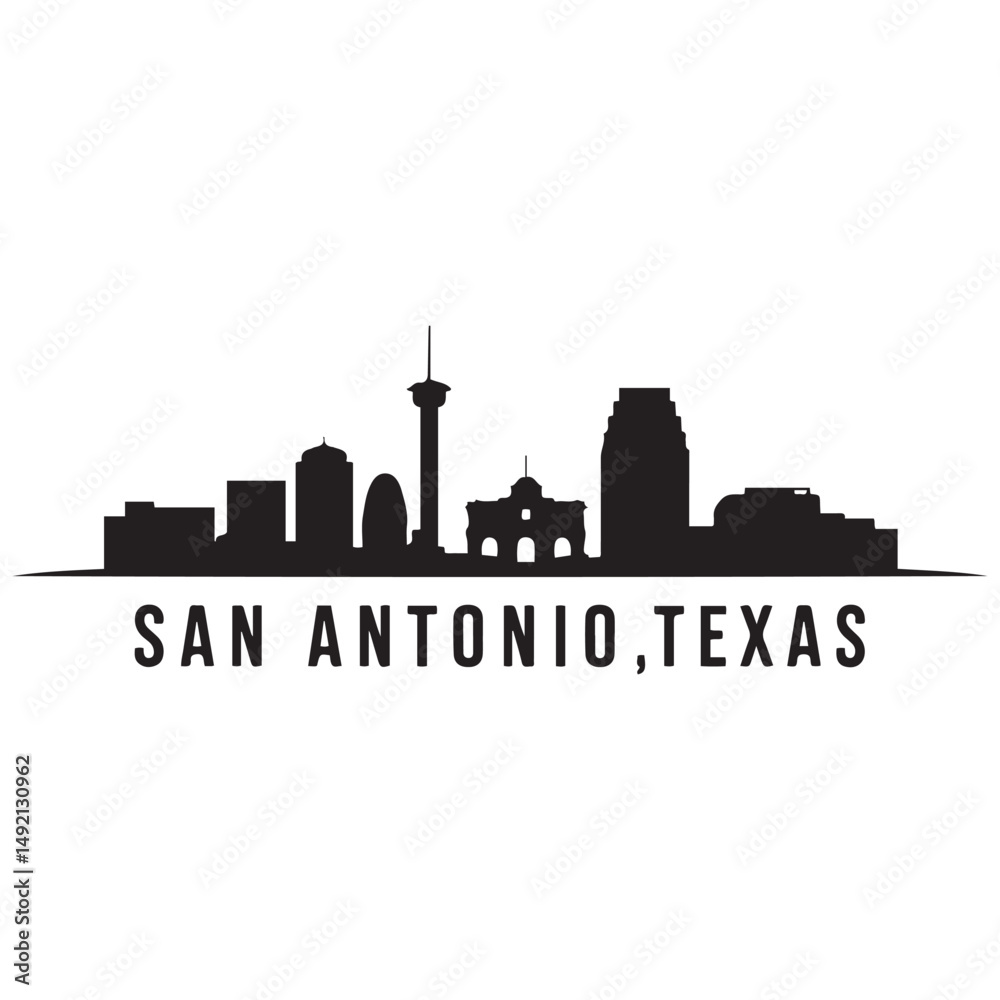 Fototapeta premium San Antonio skyline horizontal banner. Black San Antonio, Texas. Vector template for your design. Vector black silhouette. with white background