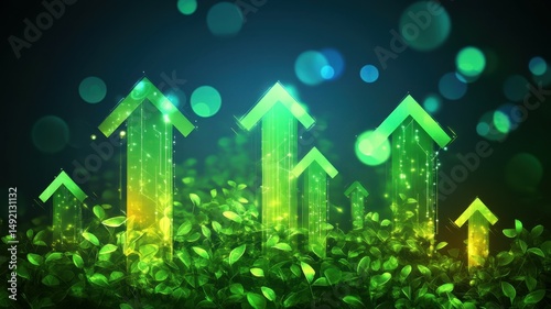Green growth arrows rising from leaves.