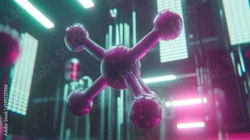Neon Molecular Structure in Futuristic Space