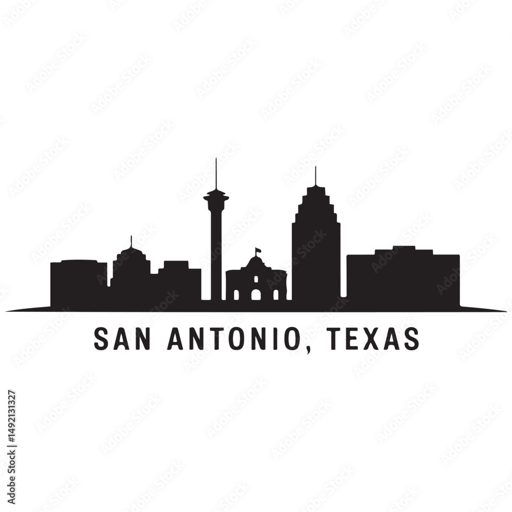 Obraz premium San Antonio skyline horizontal banner. Black San Antonio, Texas. Vector template for your design. Vector black silhouette. with white background