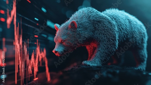 Bear near a stock market chart, bear market concept