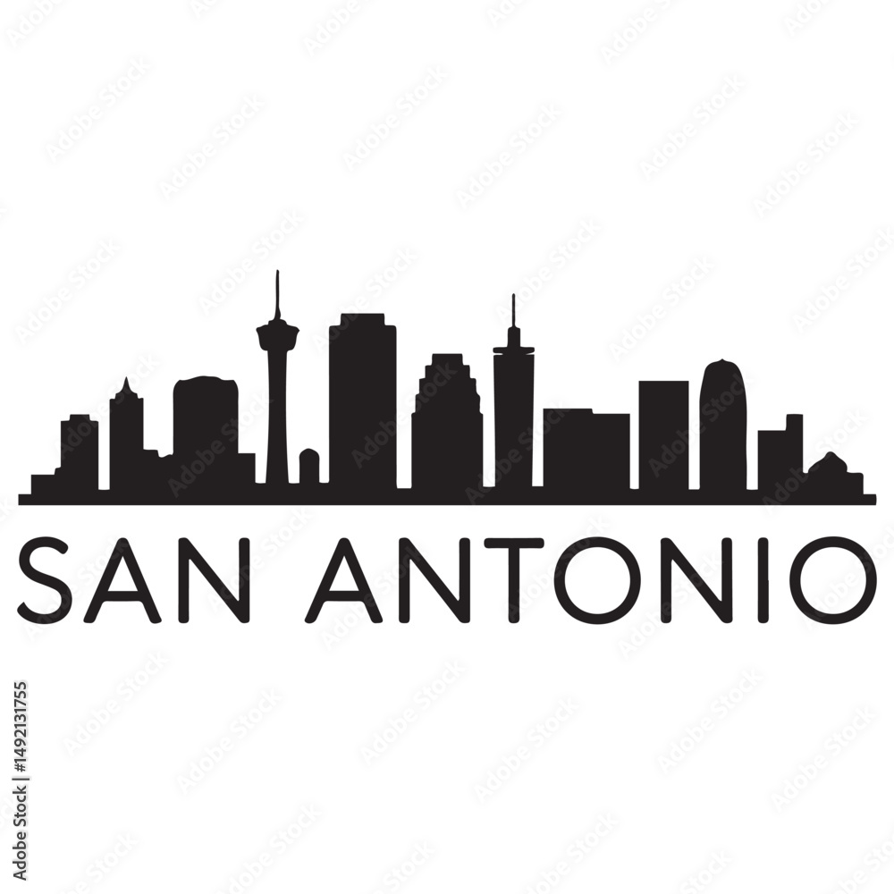 Naklejka premium San Antonio skyline horizontal banner. Black San Antonio, Texas. Vector template for your design. Vector black silhouette. with white background