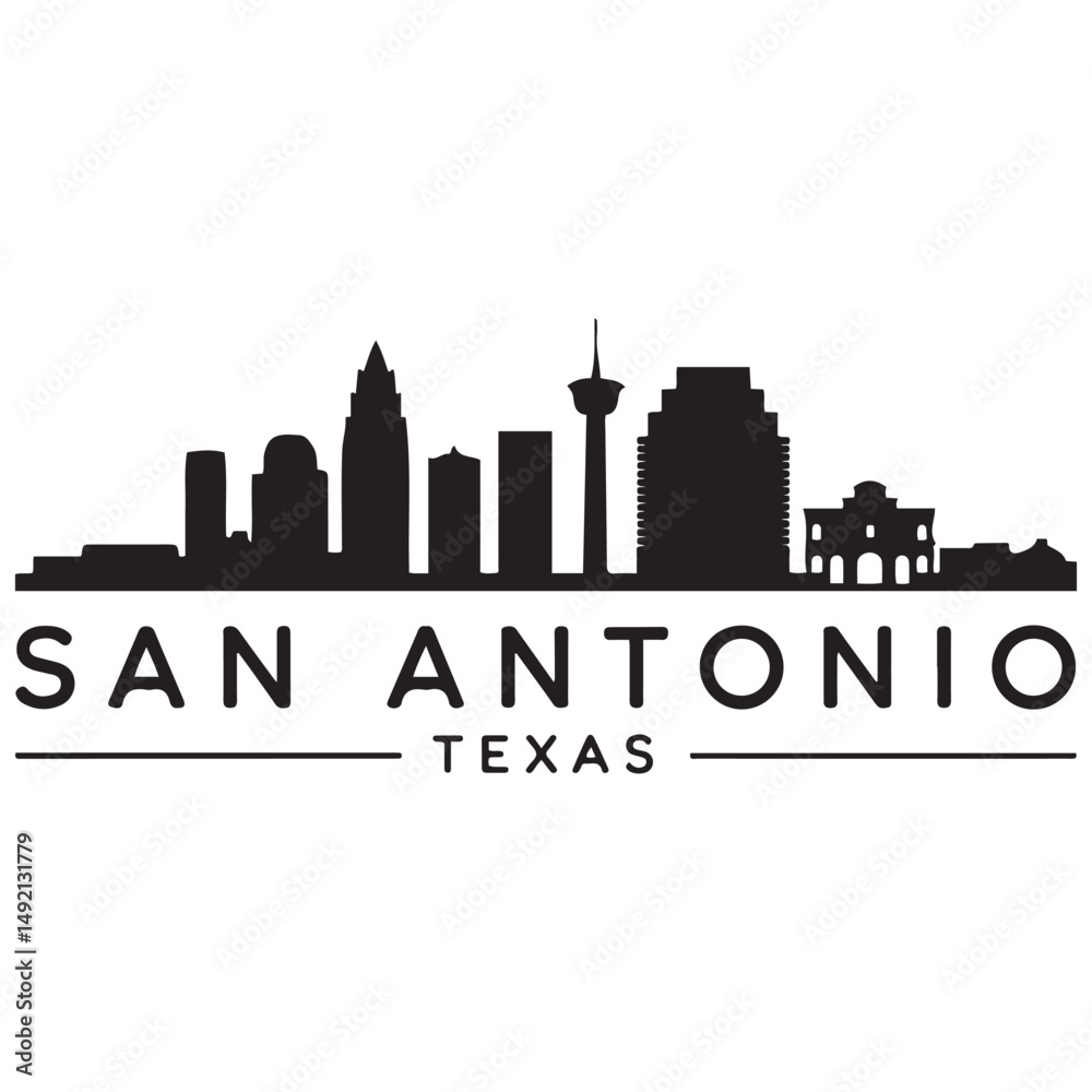 Obraz premium San Antonio skyline horizontal banner. Black San Antonio, Texas. Vector template for your design. Vector black silhouette. with white background