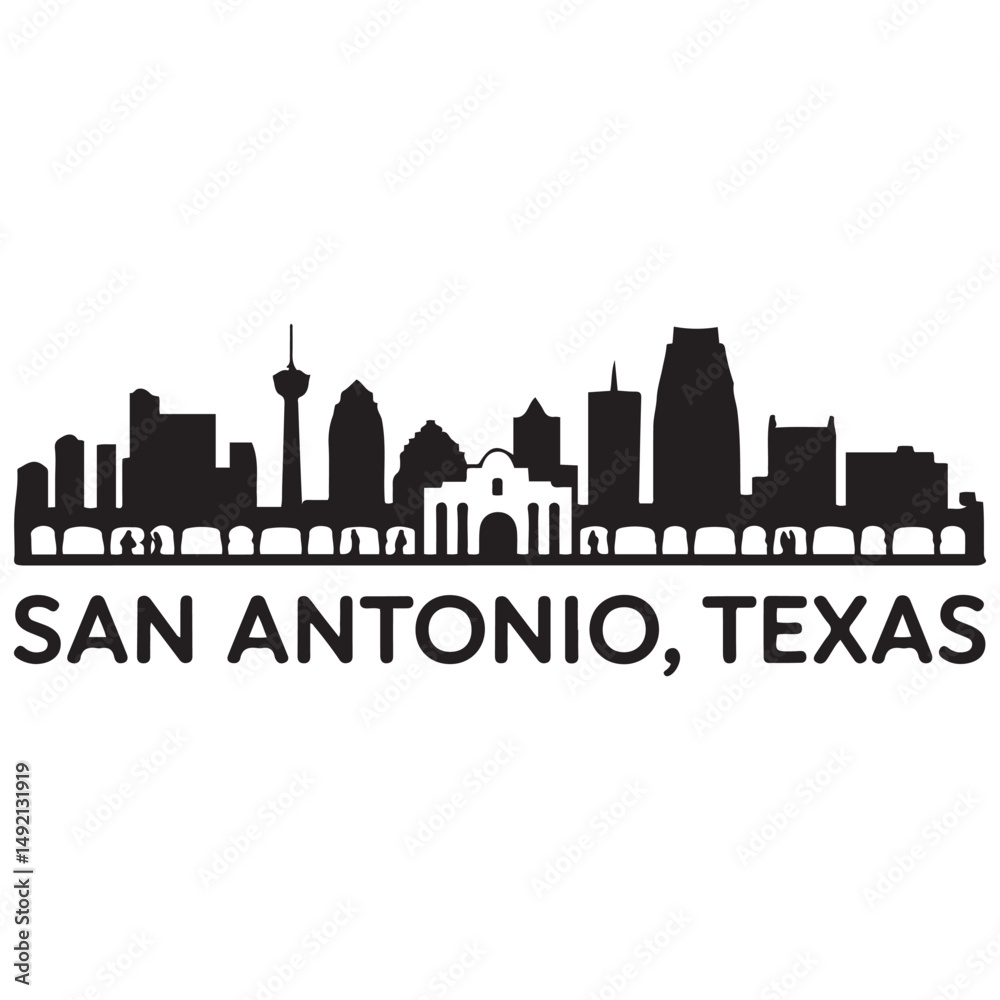 Naklejka premium San Antonio skyline horizontal banner. Black San Antonio, Texas. Vector template for your design. Vector black silhouette. with white background