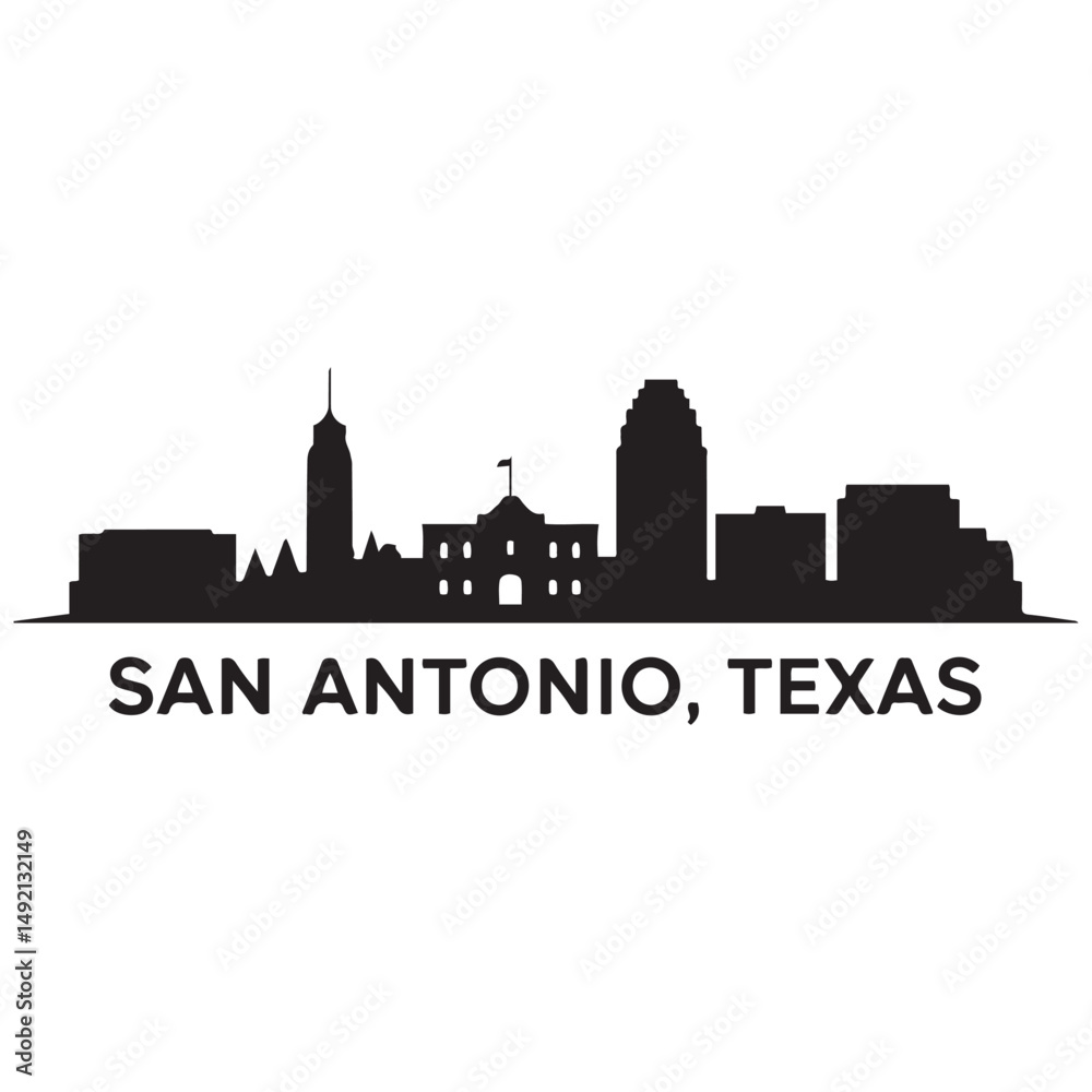 Obraz premium San Antonio skyline horizontal banner. Black San Antonio, Texas. Vector template for your design. Vector black silhouette. with white background