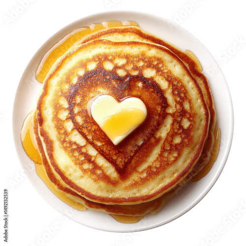 Delicious Pancakes Stack with Heart-Shaped Butter and Syrup