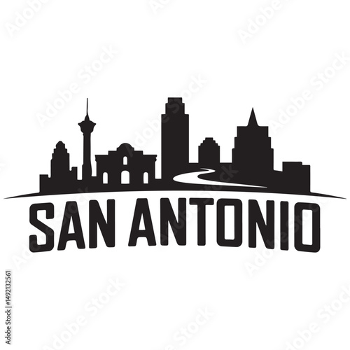 San Antonio skyline horizontal banner. Black San Antonio, Texas. Vector template for your design. Vector black silhouette. with white background