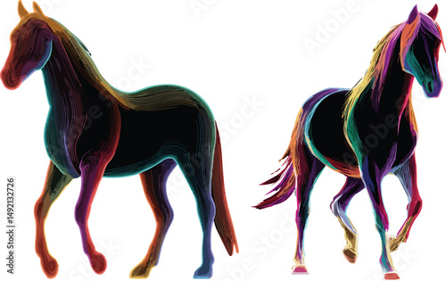 Electrifying Neon Horses: A Dynamic Equine Art Masterpiece