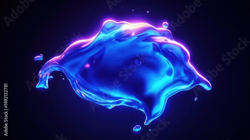 Abstract Liquid Splash in Neon Blue