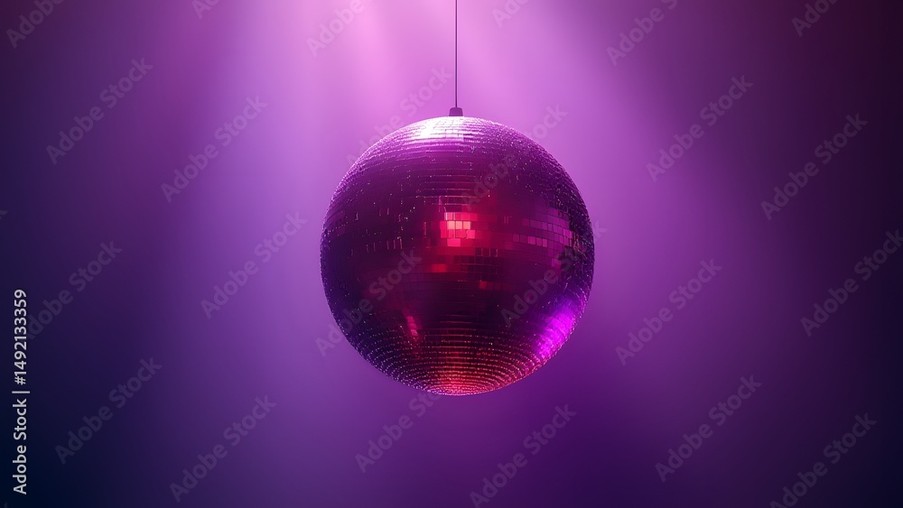 Fototapeta premium Purple Disco Ball Hanging Nightclub Party Light