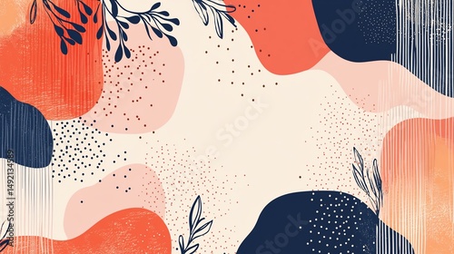 Abstract Botanical Composition with Organic Shapes in Pastel and Dark Tones