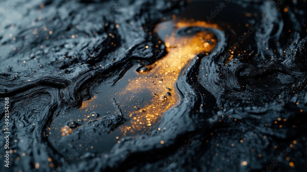 Naklejka premium Dark, textured surface with molten gold streaks