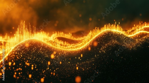 Golden waveform data visualization, abstract design