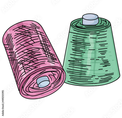 Cute cartoon hand drawn vector Sewing threads clipart.