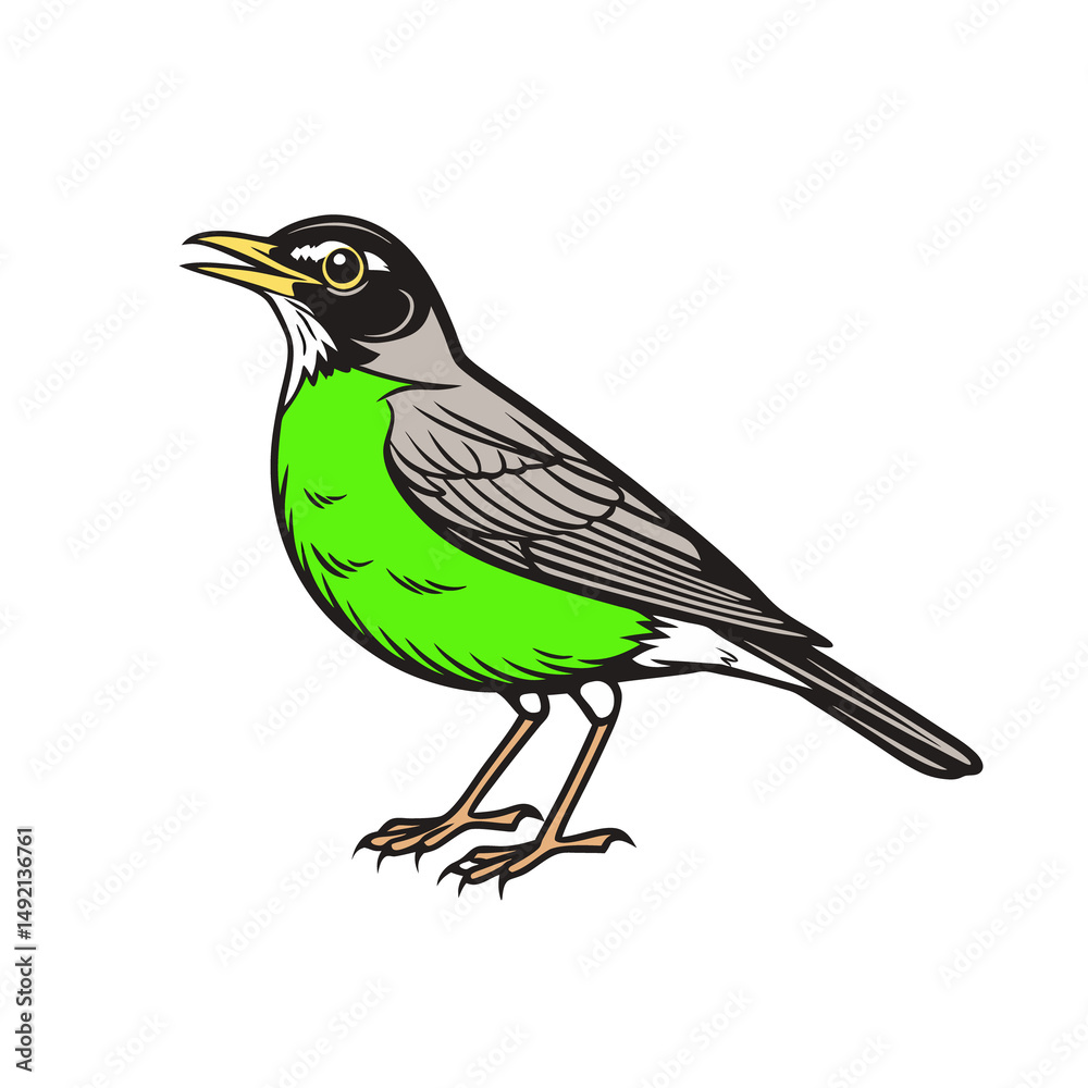 Obraz premium Green robin bird vector illustration on white background