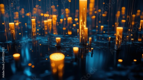 Abstract glowing data on a dark, blue backdrop