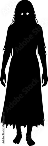 A horror women in black and white silhouette vector in white background 