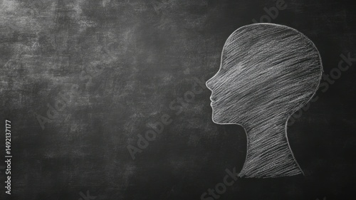 Head chalk drawing on a blackboard