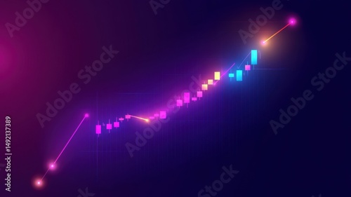 Financial chart on dark purple background, business up